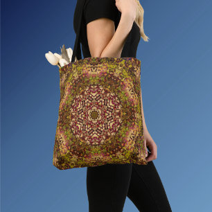 Digitaal Mandala Geel Rood en Paars Tote Bag