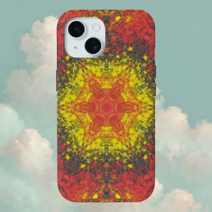 Digitaal Mandala Geel Rood en Zwart iPhone 15 Case