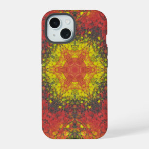 Digitaal Mandala Geel Rood en Zwart iPhone 15 Case