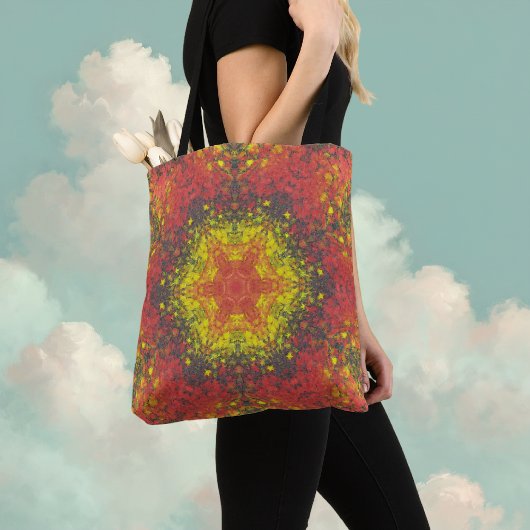 Digitaal Mandala Geel Rood en Zwart Tote Bag