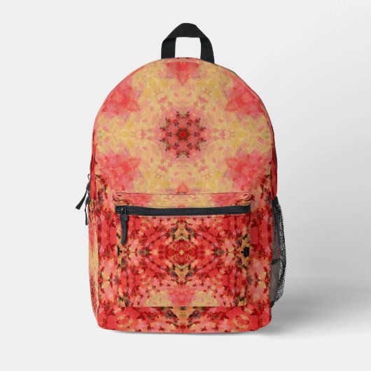 Digitaal Mandala Geel, Roze, en Rood Bedrukte Rugzak (Voorkant)