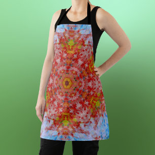 Digitaal Mandala Rood Geel en Blauw Schort