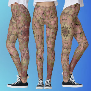 Digitaal Mandala Rood Geel en Bruin Leggings