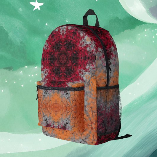 Digitaal Mandala Rood Sinaasappel en Blauw Bedrukte Rugzak