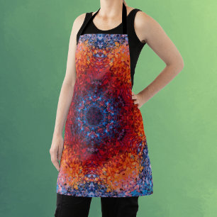 Digitaal Mandala Rood Sinaasappel en Blauw Schort