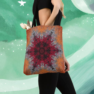 Digitaal Mandala Rood Sinaasappel en Blauw Tote Bag