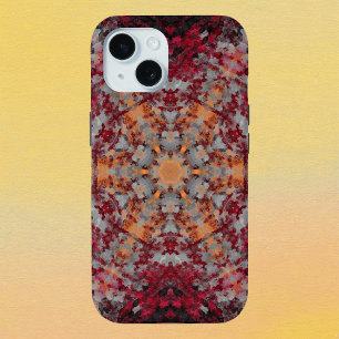 Digitaal Mandala Rood Wit Sinaasappel en Zwart iPhone 15 Case
