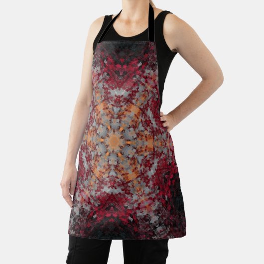 Digitaal Mandala Rood Wit Sinaasappel en Zwart Schort (Insitu)