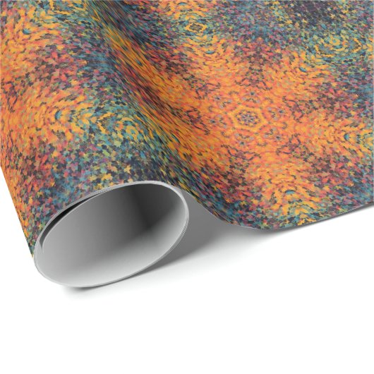 Digitaal Mandala Sinaasappel Blauw en Geel Cadeaupapier (Rol Hoek)