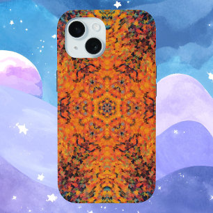 Digitaal Mandala Sinaasappel Blauw en Geel iPhone 15 Case