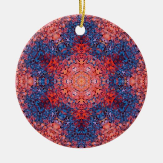 Digitaal Mandala Sinaasappel Blauw en Rood Keramisch Ornament (Voorkant)