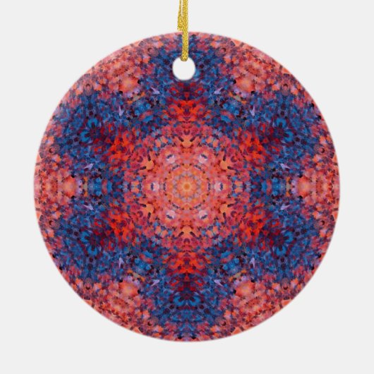 Digitaal Mandala Sinaasappel Blauw en Rood Keramisch Ornament (Achterkant)