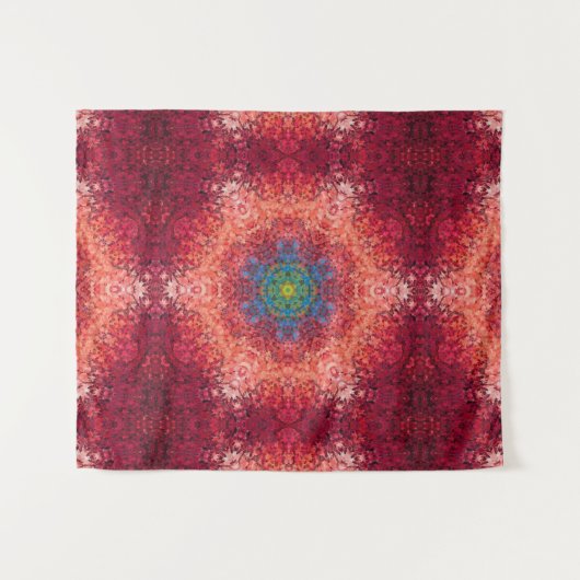 Digitaal Mandala Sinaasappel Blauw en Rood Wandkleed (Voorkant (horizontaal))