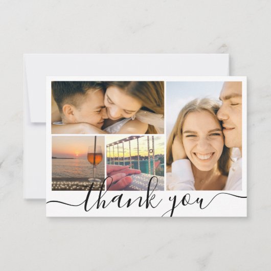 Digitaal minimaal dank u 4 fotocollage bruiloft kaart (Voorkant)