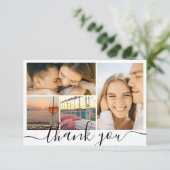 Digitaal minimaal dank u 4 fotocollage bruiloft kaart (Staand voorkant)