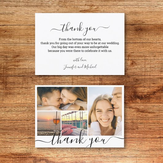 Digitaal minimaal dank u 4 fotocollage bruiloft kaart