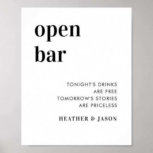 Digitaal minimalistisch vet trouwfeest open bar bo poster (Voorkant)