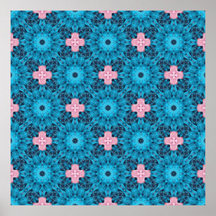 Digitaal naadloos blauw Floral patroon Poster