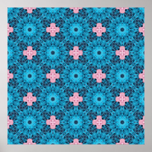 Digitaal naadloos blauw Floral patroon Poster (Voorkant)
