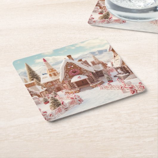  digitaal peperkoekdorp kartonnen onderzetters (Schuin)