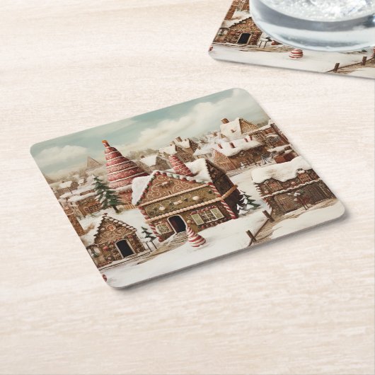  digitaal peperkoekdorp kartonnen onderzetters (Schuin)