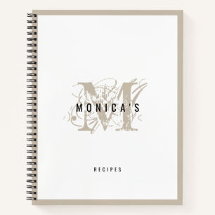Digitaal Roestend Modern Beige Monogram Recipe Notitieboek
