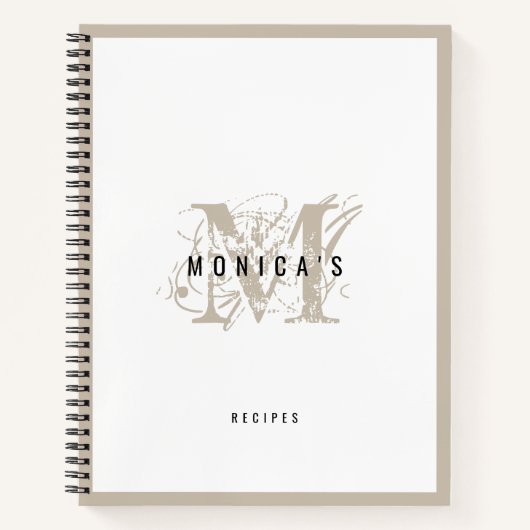 Digitaal Roestend Modern Beige Monogram Recipe Notitieboek (Voorkant)