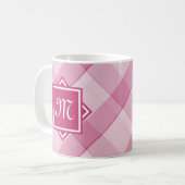 Digitaal roze met een modern diagonaal monogram koffiemok (Voorkant links)