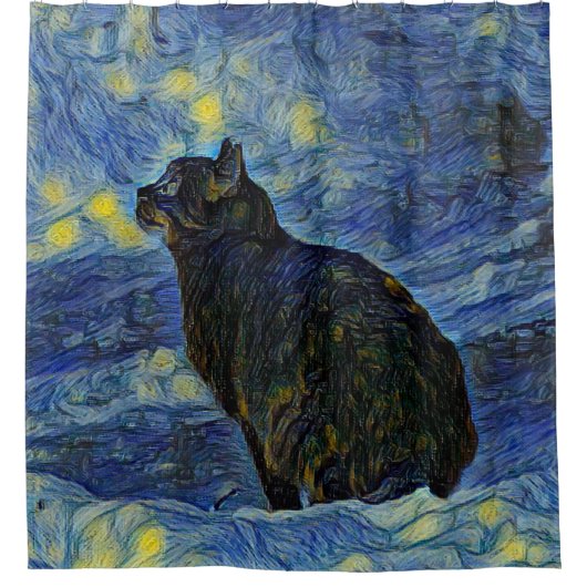 Digitaal schilderij Shambhala cat in Vincent Van G Douchegordijn (Voorkant)
