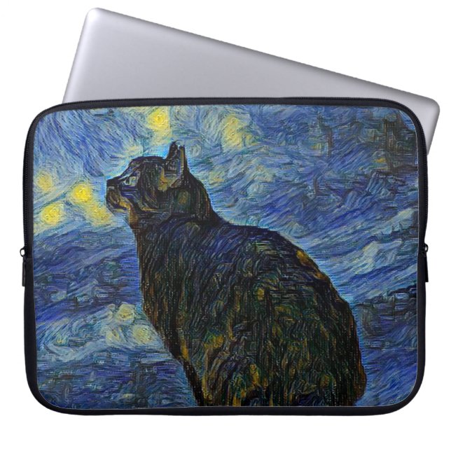 Digitaal schilderij Shambhala cat in Vincent Van G Laptop Sleeve (Voorkant)