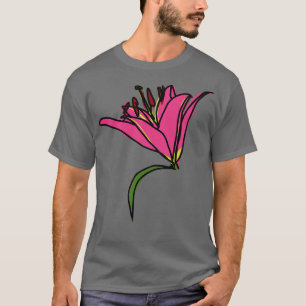 Digitaal schilderij van een roze leliebloem t-shirt