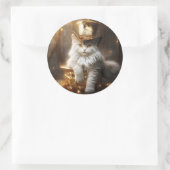 Digitaal schilderij van grappige kat ronde sticker (Tas)