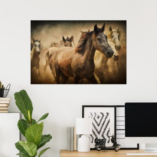 Digitaal schilderij van wilde paarden poster (Thuiskantoor)