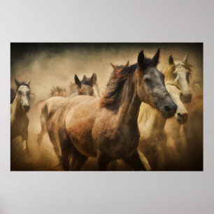 Digitaal schilderij van wilde paarden poster