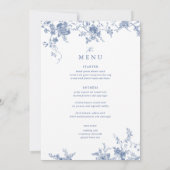 Digitaal Victoriaans Blauw Bloemen Tafel Menu Kaart (Achterkant)