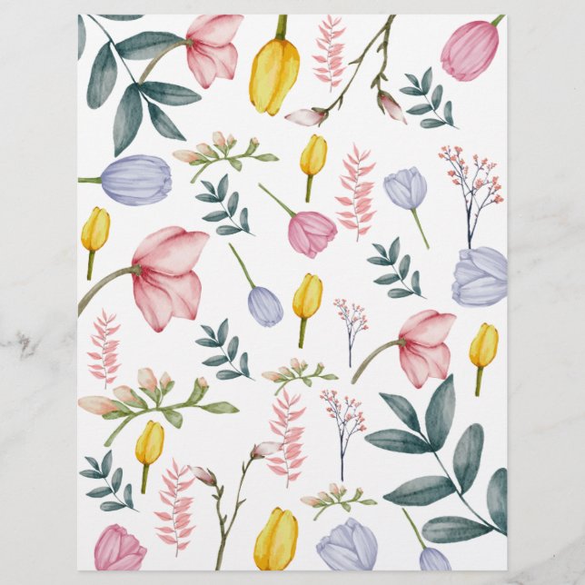 Digitaal Waterverf Bloem Krabpapier (Voorkant)