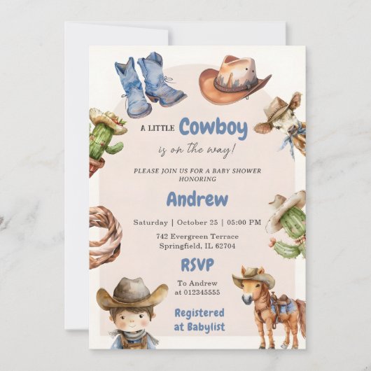 Digitaal  Western Boy Baby shower Kaart (Voorkant)