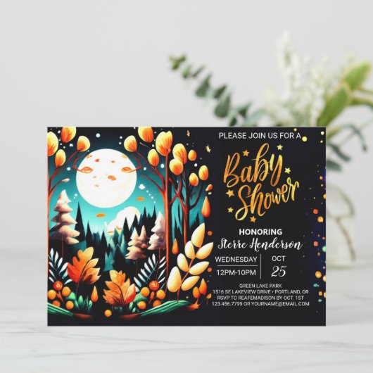 Digitaal Woodland Digitaal bewerkbaar Baby shower Kaart (Staand voorkant)