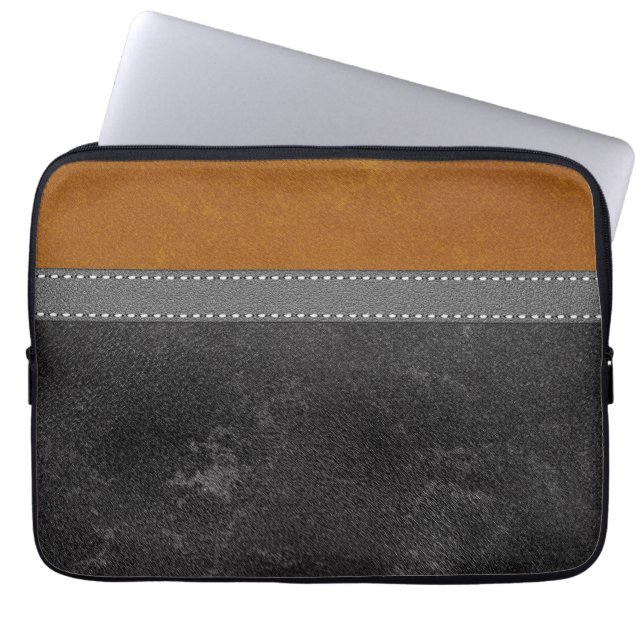Digitaal zwart amber leder print modern laptop sleeve (Voorkant)