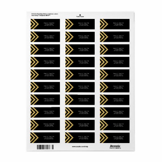 Digitaal zwart en Faux Gold Geometric Adres Etiket (Full Sheet)