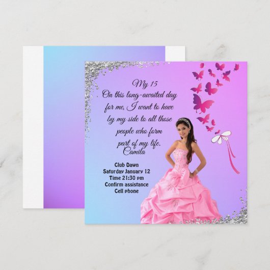 digital 15th birthday card, and butterfly  (Voorkant / Achterkant)