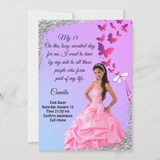 digital 15th birthday card, flower and butterfly kaart (Voorkant)