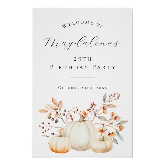 DIGITAL 25th Birthday Pumpkin Fall Leaves Welkom Perfect Poster (Voorkant)