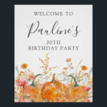 DIGITAL 30th Birthday Pumpkin Wildflower Welkom Perfect Poster<br><div class="desc">Herfst pompoenen zijn genesteld in delicate goudgele en oranje wilde bloemen aan creëer een elegante esthetiek. Alle tekst is bewerkbaar,  zodat u eenvoudig uw eigen speciale stemming kunt maken. Beschikbaar voor digitale download of traditionele druk.</div>