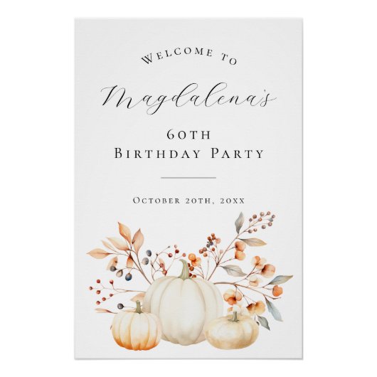 DIGITAL 60th Birthday Pumpkin Fall Leaves Welkom Perfect Poster (Voorkant)