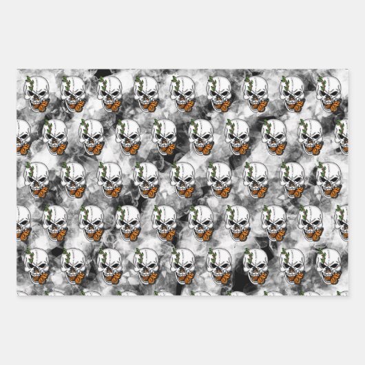 Digital Art Skull en Monarch Butterfly Inpakpapier Vel (Voorkant 3)