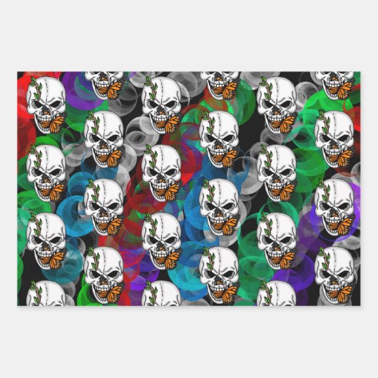 Digital Art Skull en Monarch Butterfly Inpakpapier Vel (Voorkant)