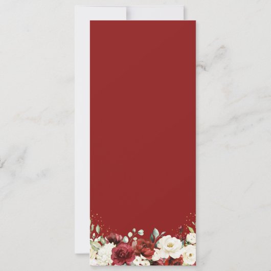 (Digital Avail) Rood Wit Bloemen Wedding Menu Kaar Kaart (Achterkant)