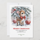 Digital Baby Deer Snowy Forest Watercolor Greeting Feestdagenkaart (Voorkant)