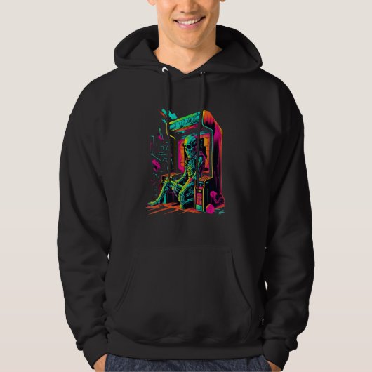 Digital Bones  Skeleton in Arcade Machine EDM Desi Hoodie (Voorkant)